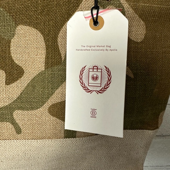 Apolis Market Bag Large Burlap Shoulder Market Bag Leather Handles New Como - Picture 5 of 10